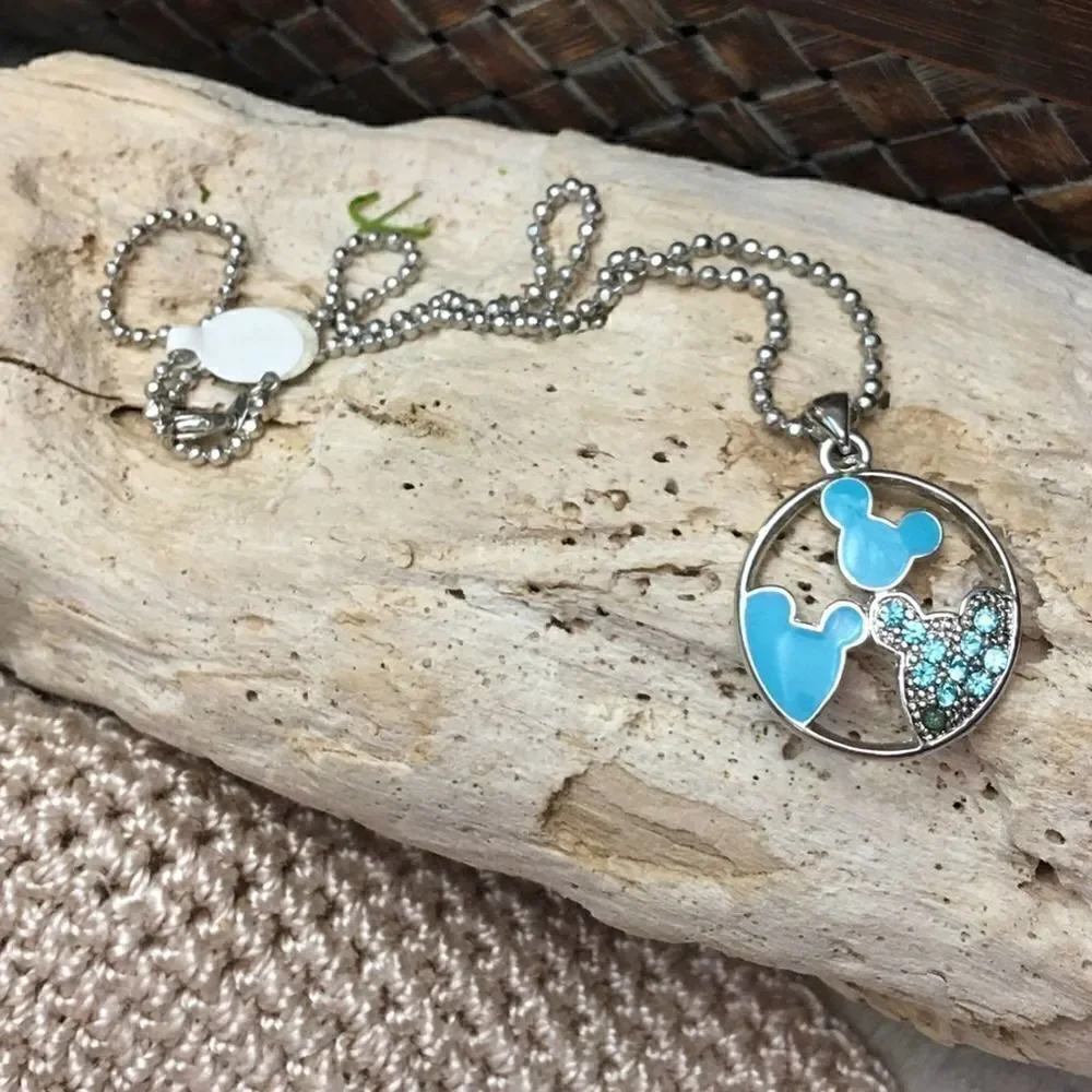 Vintage Mickey Crystal Enamel Necklace
